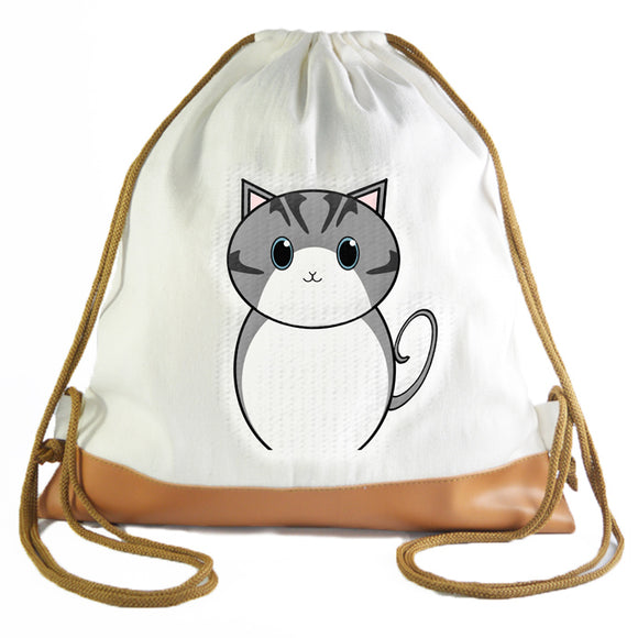Grey Cat Graphic Drawstring bag