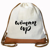 "WOMAN UP" Graphic Drawstring bag