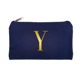 Navy Blue Pouch Gold Initial