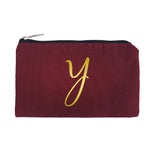 Maroon Pouch Gold Initial